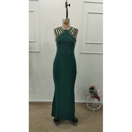 Kadın Omuz çoklu Askılı önü Taş Işlemeli Balık Kesim Janjan Krep Maxi Boy Elbise, 32964