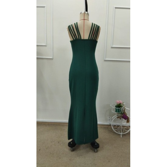 Kadın Omuz çoklu Askılı önü Taş Işlemeli Balık Kesim Janjan Krep Maxi Boy Elbise, 32964