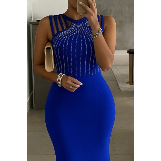 Kadın Omuz çoklu Askılı önü Taş Işlemeli Balık Kesim Janjan Krep Maxi Boy Elbise, 32962