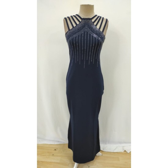 Kadın Omuz çoklu Askılı önü Taş Işlemeli Balık Kesim Janjan Krep Maxi Boy Elbise, 32961